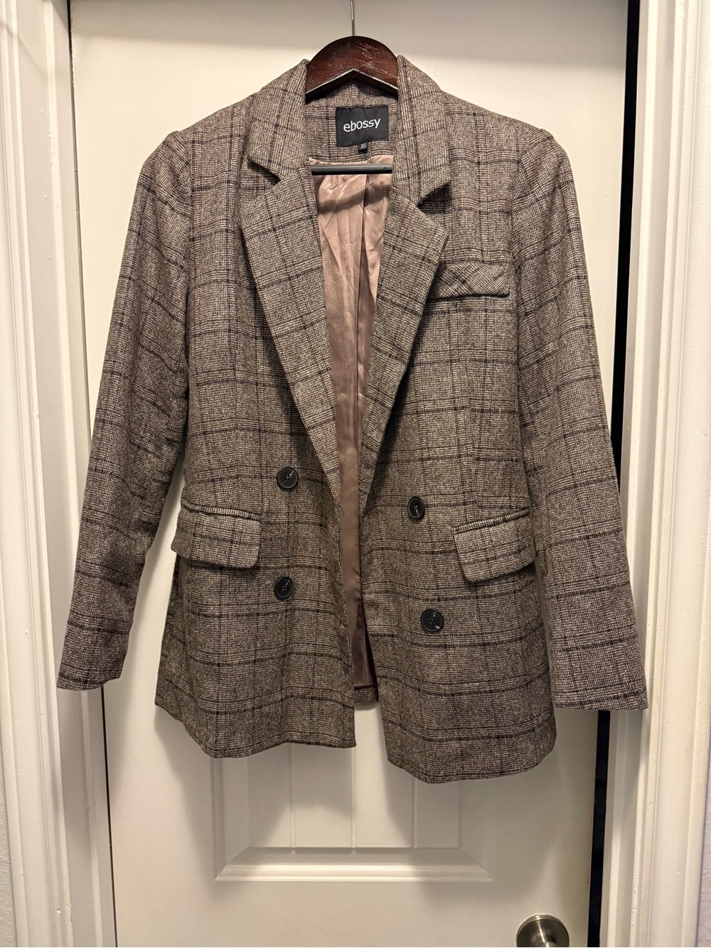 Ebossy Brown Plaid Double-Breasted Blazer